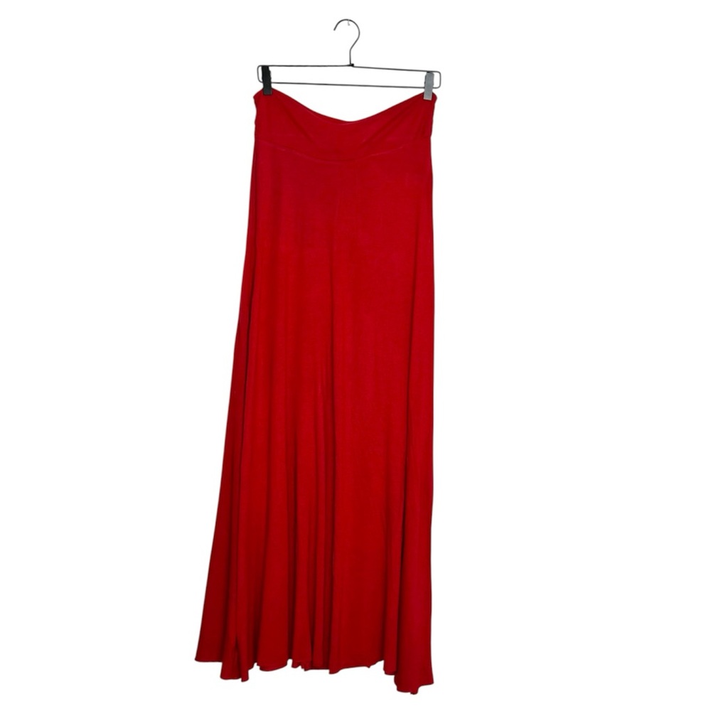 Forever 21 Red Flowy Maxi Skirt Rayon High Waist Size Medium Travel Resortwear
